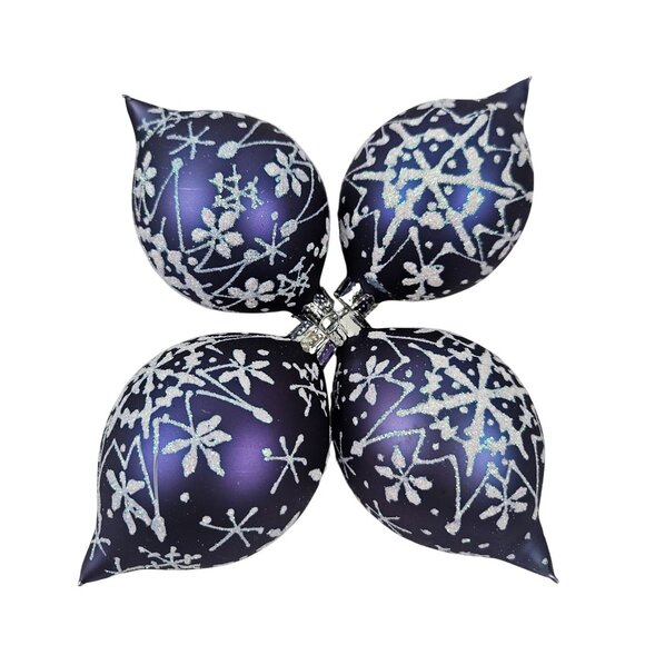 Commodore Ornaments Christmas Classics Blue White Glitter Snowflakes Vintage - Picture 2 of 12